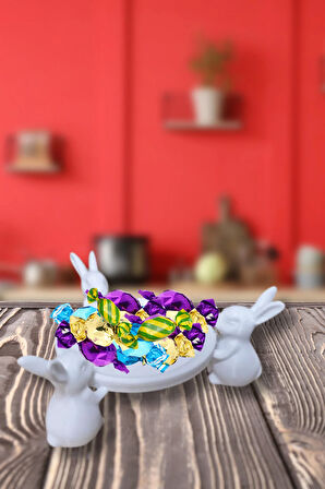 Dekoratif Şekerlik Sunumluk Tavşan Figürlü 15 Cm