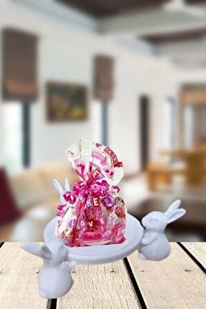 Dekoratif Şekerlik Sunumluk Tavşan Figürlü 15 Cm