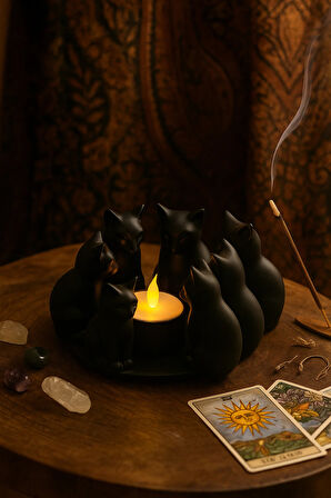 Dekoratif Kediler Ritüel Dinginlik Yoga Mumluk Biblo 14 X 10 Cm