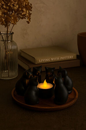 Dekoratif Kediler Ritüel Dinginlik Yoga Mumluk Biblo 14 X 10 Cm