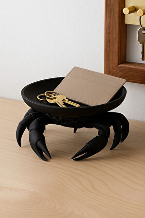 Dekoratif Yengeç Figürü Siyah Pratik Ev Gereçleri Çok Amaçlı Sunum Tabak 16 X 16 Cm