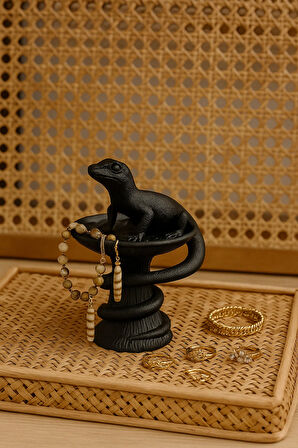 Dekoratif Tasarım Biblo Kertenkele Siyah Özel Hediye 15 X 10 Cm