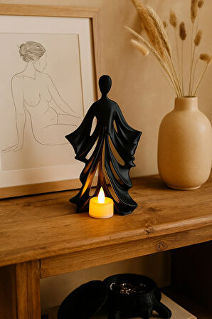 Kadın Figürlü Dekoratif Mumluk, Güç ve Zarafeti Simgeleyen Bohem Tasarım, Reçine, Ev Ofis Dekoru