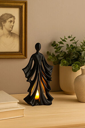 Kadın Figürlü Dekoratif Mumluk, Güç ve Zarafeti Simgeleyen Bohem Tasarım, Reçine, Ev Ofis Dekoru