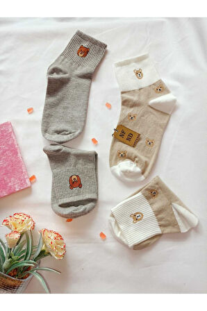 2 ÇİFT DİKİŞSİZ SOKET PAMUK ÇORABI YUMUŞAK KADIN KREM GRİ ÇORAP HEDİYE 36-40