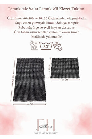 Pamukkale Yumuşacık, Süper Emici 2'li %100 Pamuk Ultra Lüks Banyo Paspası Seti
