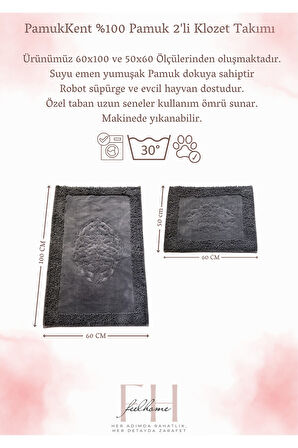 Pamukkent Yumuşacık, Süper Emici 2'li 100% Pamuk Ultra Lüks Banyo Paspası Seti