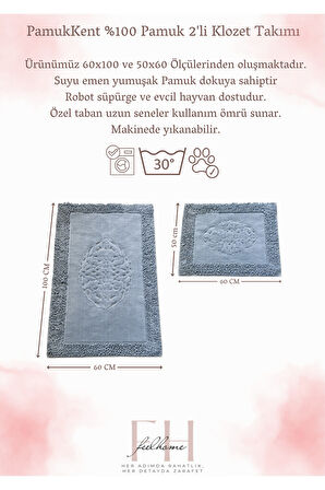 Pamukkent Yumuşacık, Süper Emici 2'li 100% Pamuk Ultra Lüks Banyo Paspası Seti