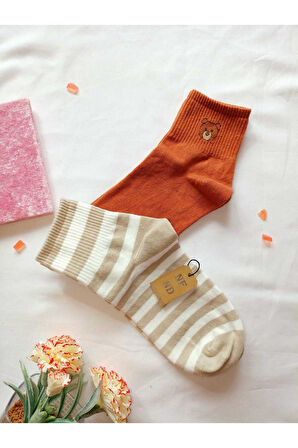 2 ÇİFT DİKİŞSİZ PAMUK ÇORABI SOKET YUMUŞAK KADIN KİREMİT KREM ÇORAP HEDİYE 36-40