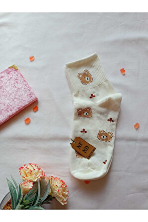 2 ÇİFT DİKİŞSİZ PAMUK ÇORABI SOKET YUMUŞAK KADIN KREM EKRU AYI ÇORAP HEDİYE 36-40