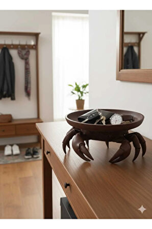 3D  Dekoratif Yengeç Figürü Kahverengi Pratik Ev Gereçleri Sunum Tabak 16 X 16 Cm