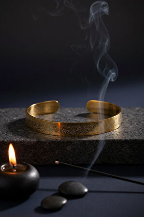 Altın Renk Ayetel Kürsi Nalı Şerif Yazılı Çelik Bileklik Ayarlanabilir Paslanmaz Kararmaz Unisex