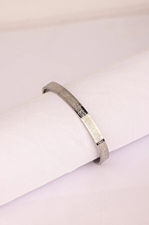 Gümüş Renk Unisex Ayetel Kürsi Nalı Şerif Yazılı Çelik Bileklik Ayarlanabilir Paslanmaz Kararmaz