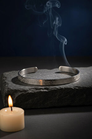 Gümüş Renk Unisex Ayetel Kürsi Nalı Şerif Yazılı Çelik Bileklik Ayarlanabilir Paslanmaz Kararmaz