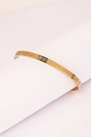 Altın Renk Unisex Ayetel Kürsi Nalı Şerif Yazılı Çelik Bileklik Ayarlanabilir Paslanmaz Kararmaz