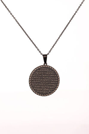 Siyah Vakıa Suresi Yazılı Çelik Kolye Kararmaz Paslanmaz Zincirli Unisex Kolye