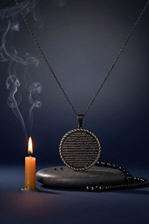 Siyah Vakıa Suresi Yazılı Çelik Kolye Kararmaz Paslanmaz Zincirli Unisex Kolye