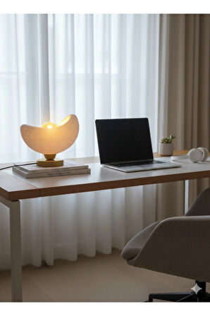 Ayışığı Tasarım Masa Lambası Altın Detaylı Abajur Loş Amber Işık, Rustik Ampul Hediyeli 20 x 37 cm