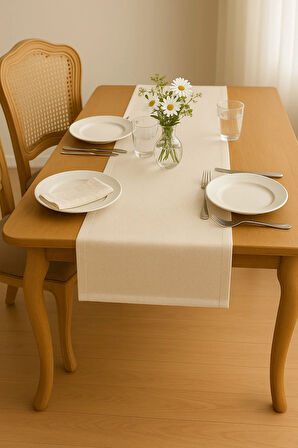 Lüks Gardenya Keten Runner Şık Dekoratif Masa Örtüsü 35x150 cm