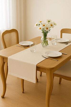 Lüks Gardenya Keten Runner Şık Dekoratif Masa Örtüsü 35x150 cm