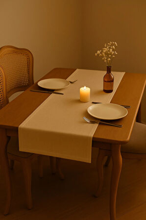 Lüks Gardenya Keten Runner Şık Dekoratif Masa Örtüsü 35x150 cm