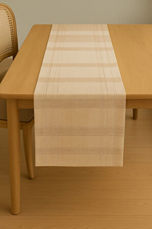 Jasmin Keten Kahvrengi Bohem Şık Masa Örtüsü  Runner 35x150 cm