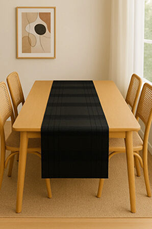 Jasmin Keten Siyah Bohem Şık Masa Örtüsü  Runner 35x150 cm