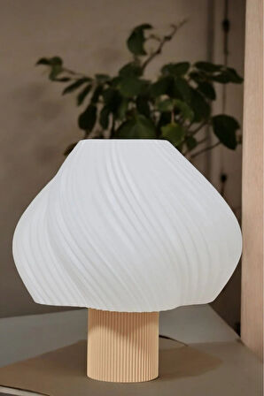 Modern Tasarım Abajur Masa Lambası Aydınlatma Aura Modern Komidin Krem Beyaz