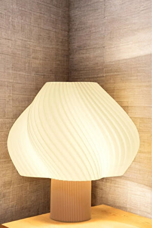 Modern Tasarım Abajur Masa Lambası Aydınlatma Aura Modern Komidin Krem Beyaz