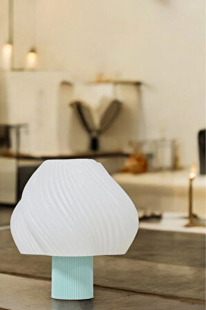 Modern Tasarım Abajur Masa Lambası Aydınlatma Aura Modern Komidin Su Yeşili Beyaz