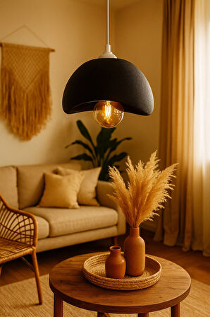 Siyah Beton Görünümlü Modern Sarkıt Avize, Vegan, Toz Tutmayan Salon, Oturma odası, Çocuk Odası