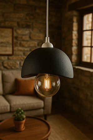 Siyah Beton Görünümlü Modern Sarkıt Avize, Vegan, Toz Tutmayan Salon, Oturma odası, Çocuk Odası