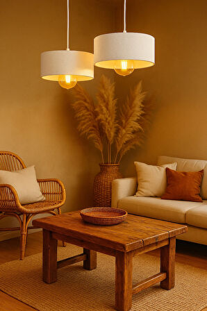 İkili Beton Görünümlü Oval Avize Sarkıt, Toz Tutmayan, Vegan, Oturma Odası Salon Mutfak Çocuk Odası