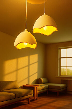 İkili Beton Görünümlü Şapka Avize Sarkıt Loft Stil Modern, Vegan, Çevre Dostu, Salon Mutfak