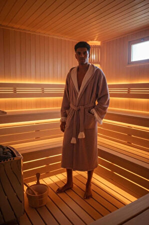 Müslin Unisex Bornoz Kapüşonlu Püsküllü Yumuşak Dokulu Banyo Ve Plaj Bornozu