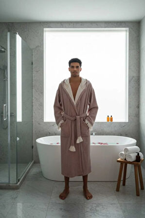 Müslin Unisex Bornoz Kapüşonlu Püsküllü Yumuşak Dokulu Banyo Ve Plaj Bornozu