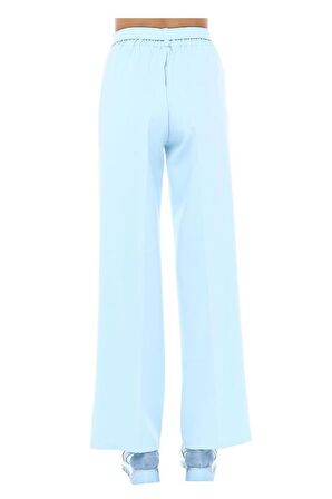 Kuşaklı Bol Paça Bebe Mavi Kadın Pantolon