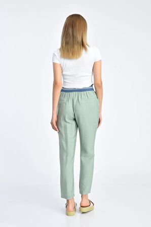 Bağcıklı Belden Lastikli Mint Yeşil Kadın Pantolon