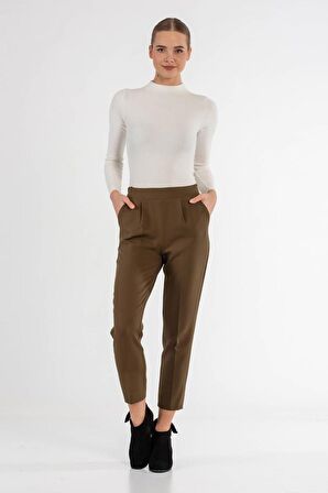 Belden Lastikli Koyu Haki Bilek Kadın Pantolon
