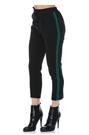 Yeşil Şeritli Siyah Bilek Kadın Pantolon