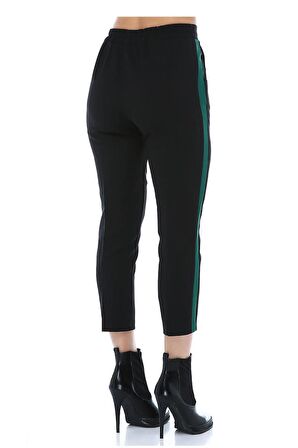 Yeşil Şeritli Siyah Bilek Kadın Pantolon