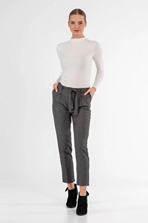 Kuşaklı Çizgili Füme Bilek Kadın Pantolon