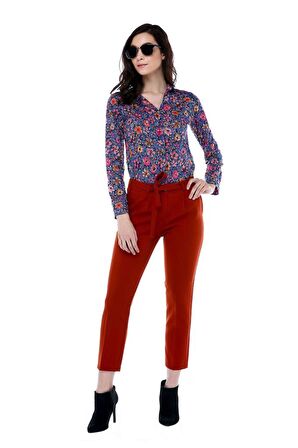 Kuşaklı Kiremit Bilek Kadın Pantolon