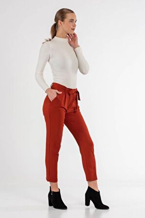 Kuşaklı Koyu Taba Bilek Kadın Pantolon