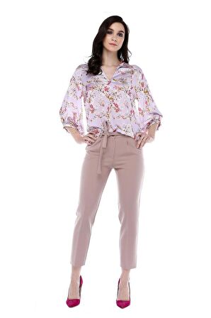 Kuşaklı Somon Bilek Kadın Pantolon