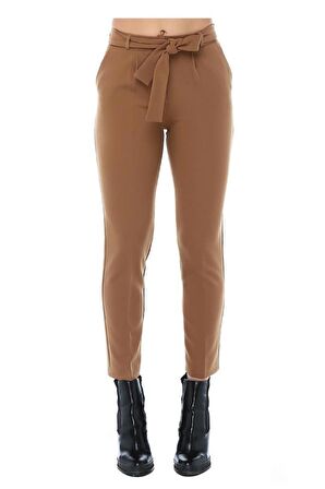 Kuşaklı Koyu Kahve Bilek Kadın Pantolon