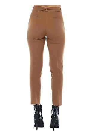 Kuşaklı Koyu Kahve Bilek Kadın Pantolon