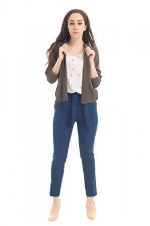 Kuşaklı Zümrüt Yeşil Bilek Kadın Pantolon