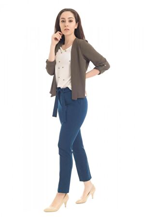 Kuşaklı Zümrüt Yeşil Bilek Kadın Pantolon