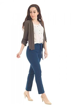 Kuşaklı Zümrüt Yeşil Bilek Kadın Pantolon